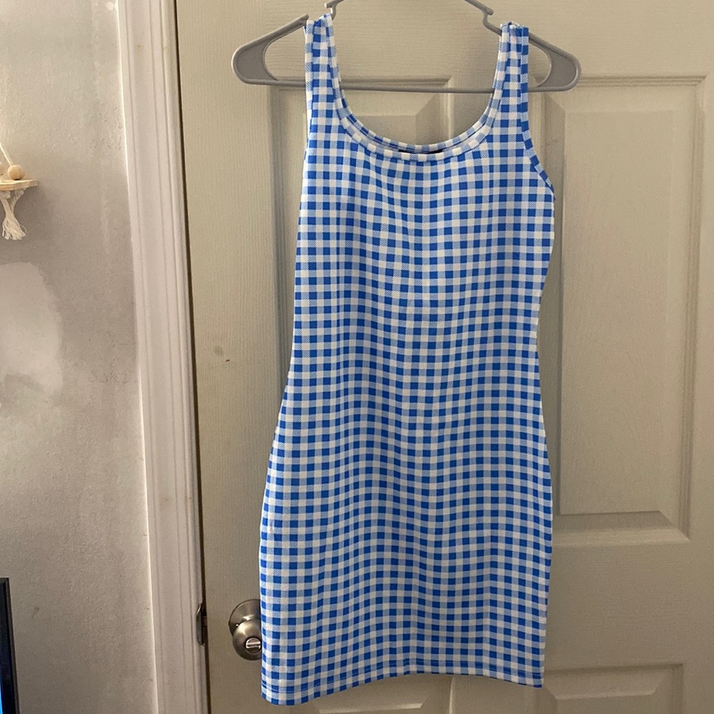 plaid blue tight dress